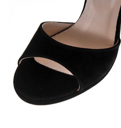Sandale negre toc inalt piele intoarsa