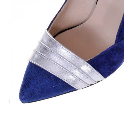 Pantofi albastri piele intoarsa insertii argintii