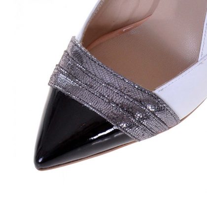 Pantofi stiletto piele alba piele neagra