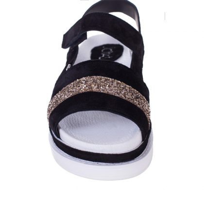 Sandale joase piele intoarsa neagra si glitter