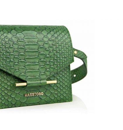 Borseta dama piele verde croco