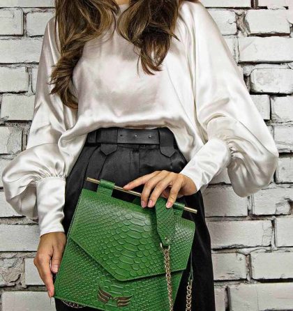 Geanta dama piele verde croco