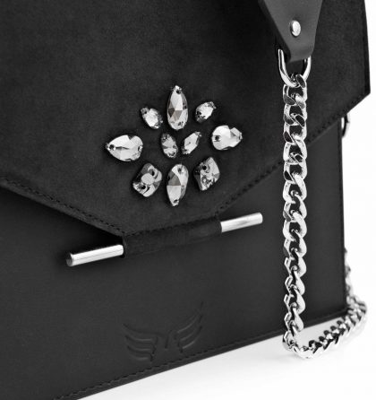 Geanta neagra piele cu elemente Swarovski