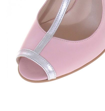 Pantofi peep toe roz piele naturala