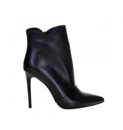 Botine stiletto negre piele naturala toc inalt