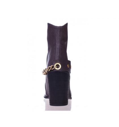 Botine gri piele accesorizate cu lant auriu