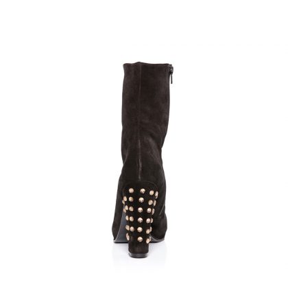 Botine toc gros piele intoarsa neagra