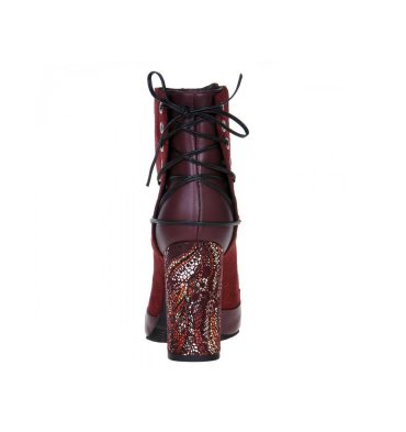 Botine toc gros piele grena bordo piele imprimeu