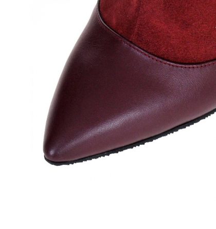 Botine toc gros piele grena bordo piele imprimeu