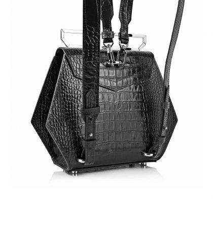 Rucsac hexagonal piele neagra imprimeu croco