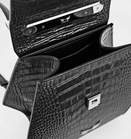 Rucsac hexagonal piele neagra imprimeu croco