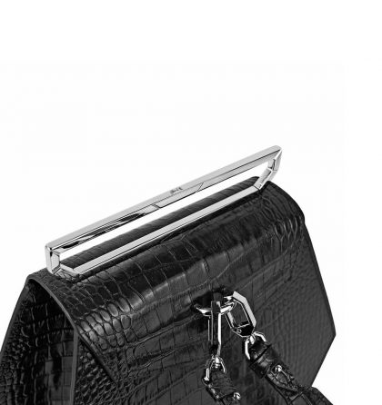 Rucsac hexagonal piele neagra imprimeu croco