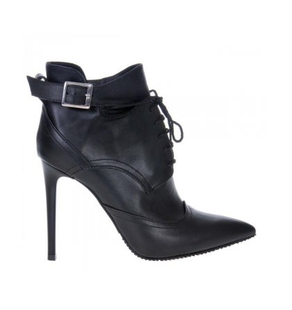 Botine negre toc inalt piele naturala