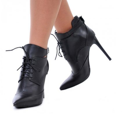 Botine negre toc inalt piele naturala