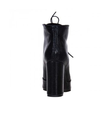 Botine toc gros piele naturala neagra cu imprimeu