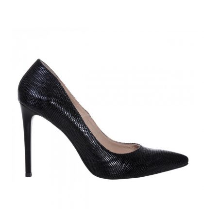 Pantofi stiletto negri piele imprimeu