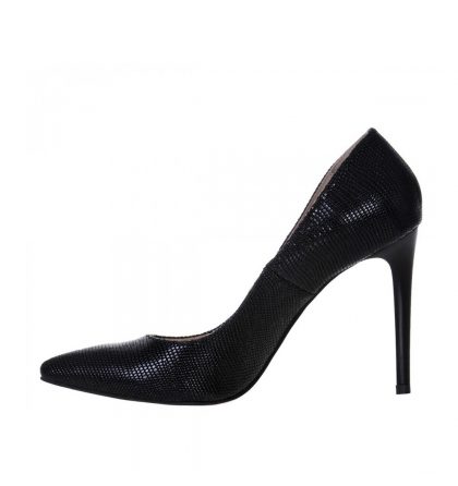 Pantofi stiletto negri piele imprimeu