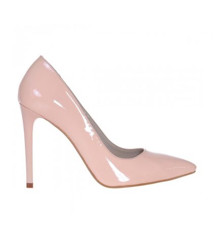 Pantofi stiletto nude roze piele lacuita