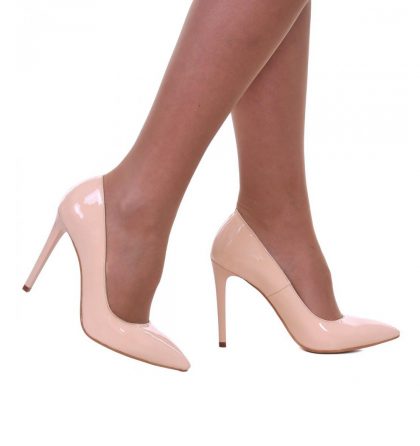 Pantofi stiletto nude roze piele lacuita