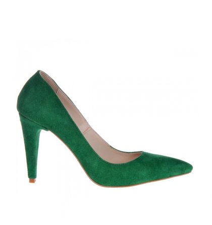 Pantofi toc inalt piele intoarsa verde