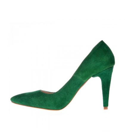 Pantofi toc inalt piele intoarsa verde
