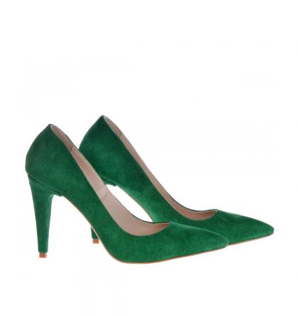 Pantofi toc inalt piele intoarsa verde