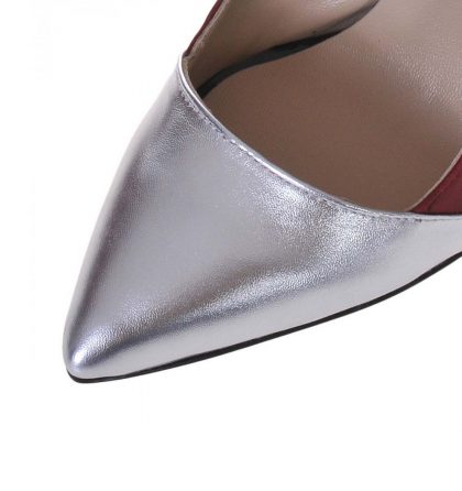 Pantofi stiletto piele bordo piele argintie