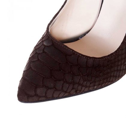Pantofi maro stiletto piele imprimeu sarpe