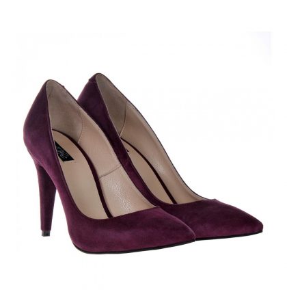 Pantofi stiletto piele intoarsa mov