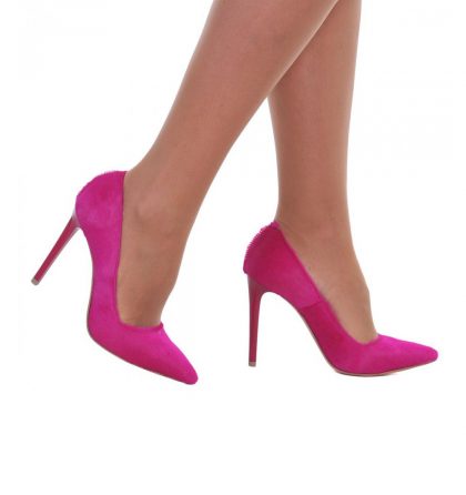 Pantofi stiletto roz fucsia piele ponei