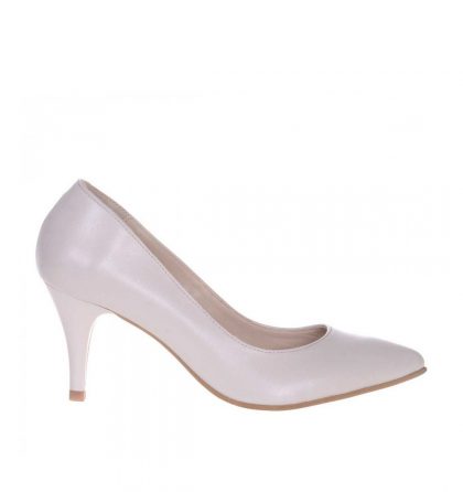 Pantofi stiletto toc jos piele ivory