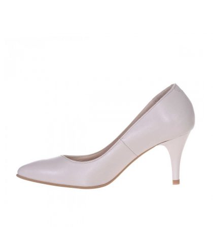 Pantofi stiletto toc jos piele ivory