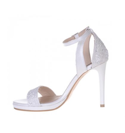 Sandale inalte glitter alb piele alba