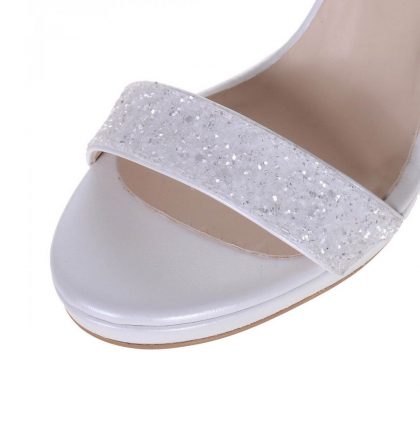 Sandale inalte glitter alb piele alba