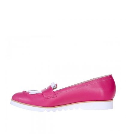 Loafers dama piele naturala roz fucsia piele alba