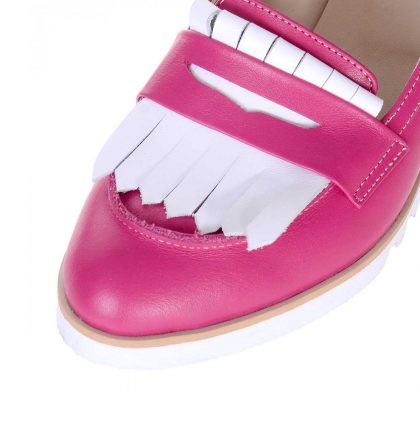 Loafers dama piele naturala roz fucsia piele alba