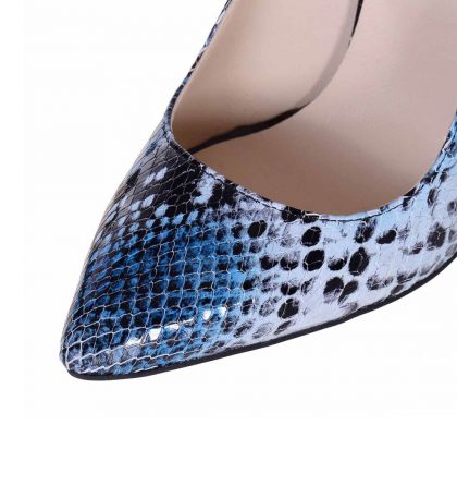 Pantofi dama piele imprimeu sarpe albastru toc inalt