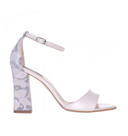 Sandale toc gros piele ivory piele imprimeu