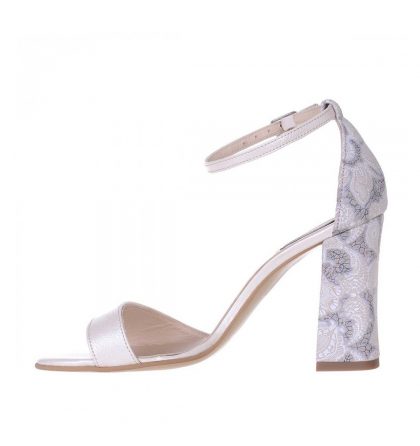 Sandale toc gros piele ivory piele imprimeu