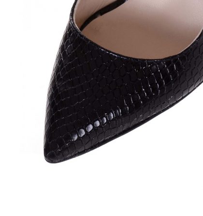 Pantofi negri stiletto piele imprimeu sarpe bareta