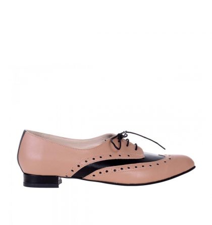 Pantofi oxford dama piele cappuccino piele neagra