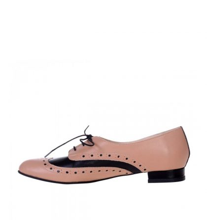 Pantofi oxford dama piele cappuccino piele neagra