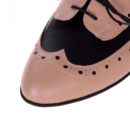 Pantofi oxford dama piele cappuccino piele neagra