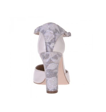 Pantofi toc gros piele ivory piele imprimeu