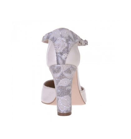 Pantofi toc gros piele ivory piele imprimeu