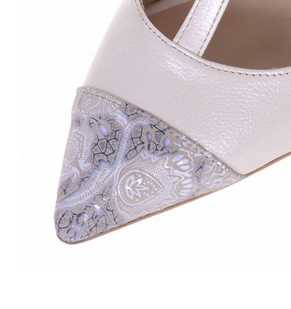 Pantofi toc gros piele ivory piele imprimeu