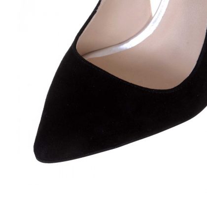 Pantofi stiletto piele intoarsa neagra piele argintie toc inalt