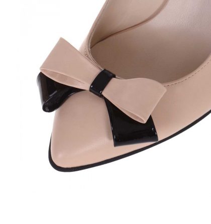 Pantofi toc gros piele naturala nude inchis