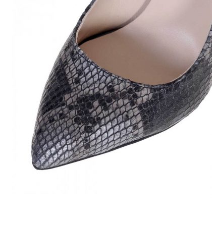 Pantofi stiletto gri inchis piele imprimeu sarpe