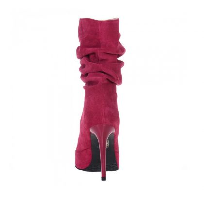 Botine stiletto roz magenta piele intoarsa